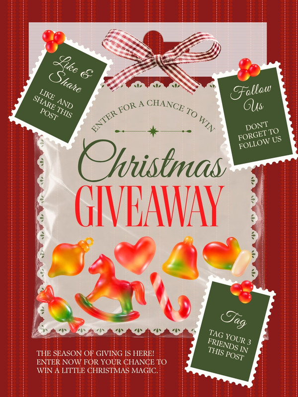 Retro Christmas Giveaway Promotional Holiday Gift Instagram Post Canva template, red and green