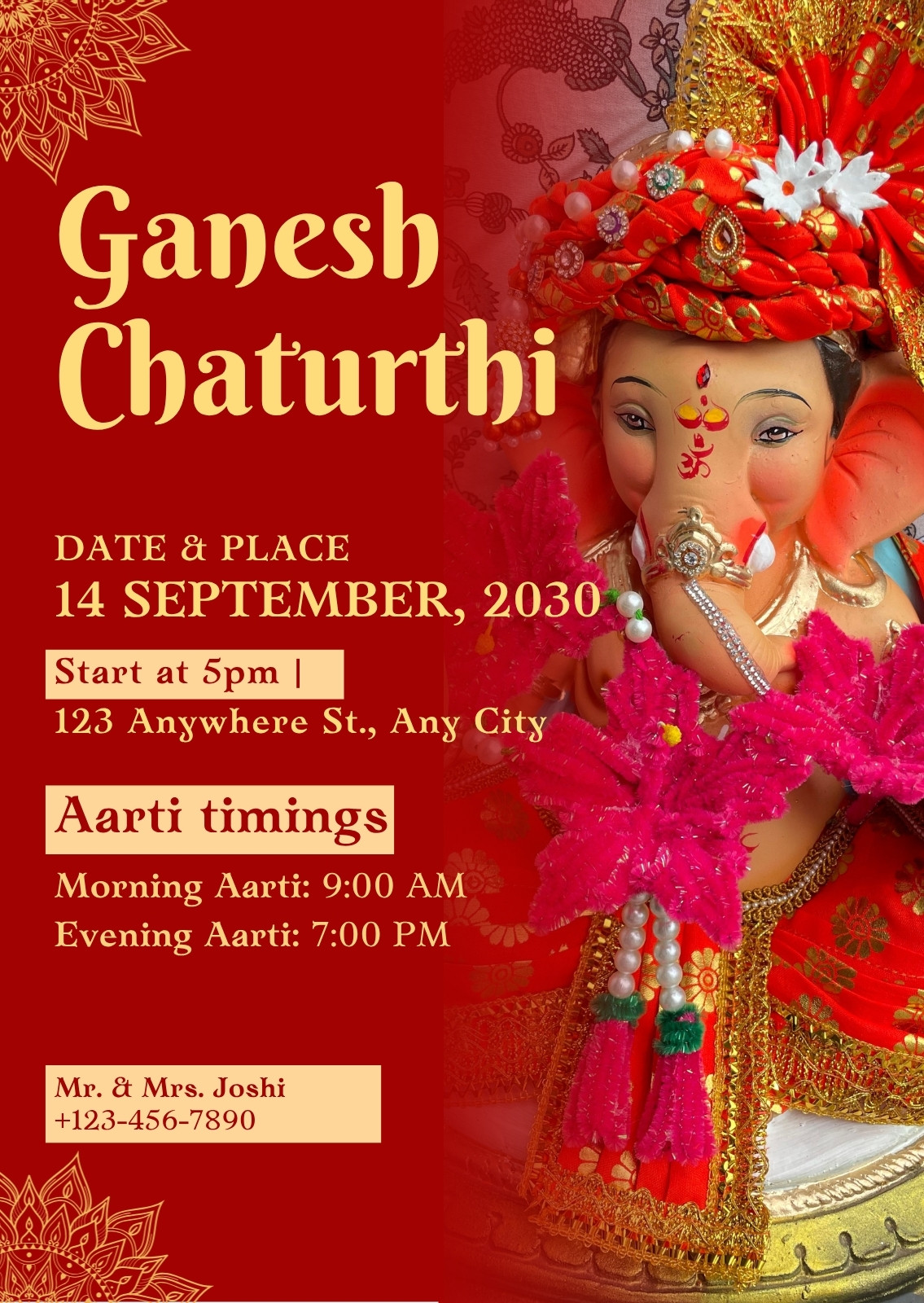 Thiệp mời Ganesh Chaturthi đỏ vàng đen Thiệp mời Ganesh Chaturthi đỏ vàng đen