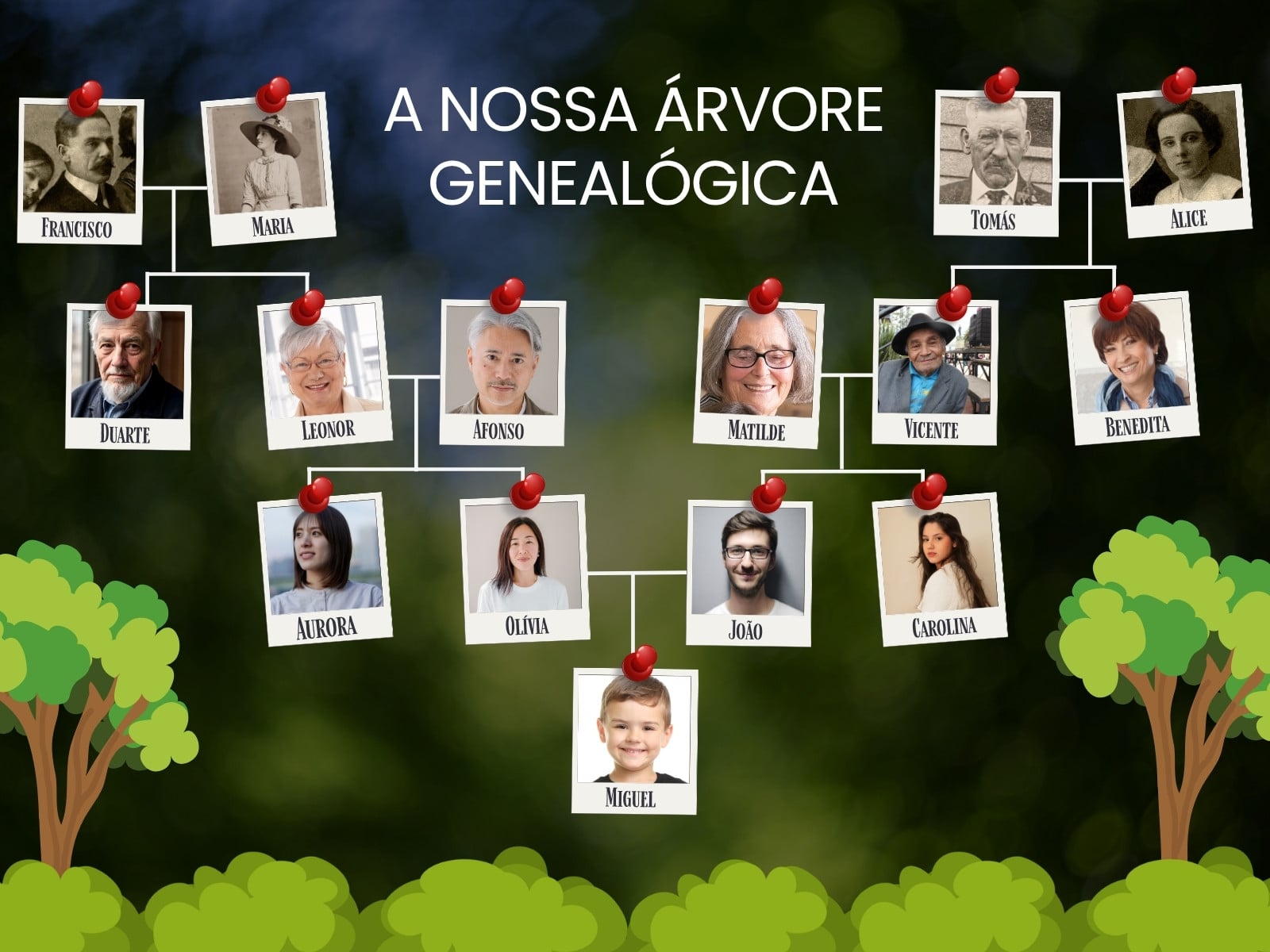 Árvore Genealógica Moderno Verde Preto e Branco