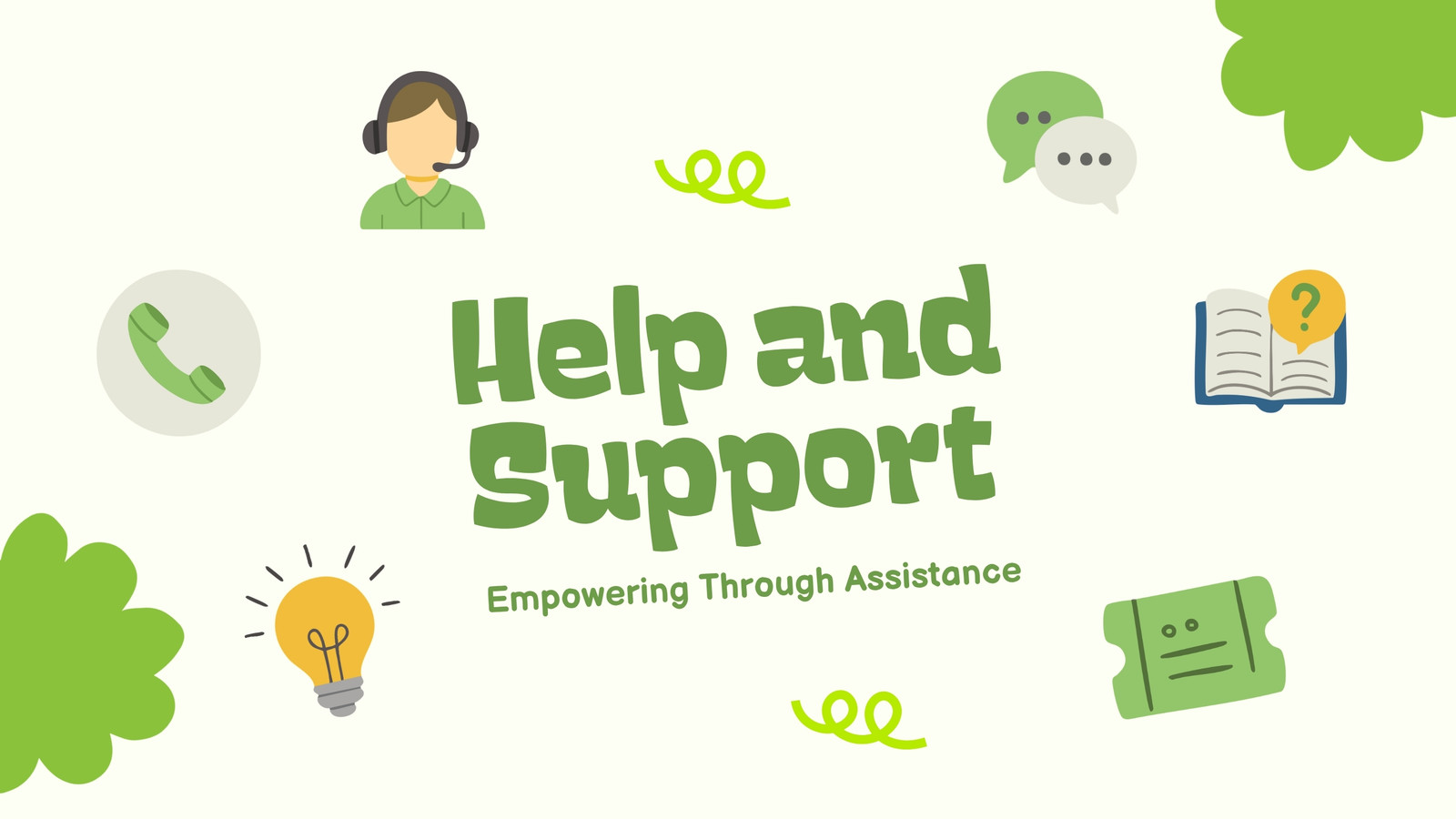 Green Yellow and White Playful Help and Support Presentation