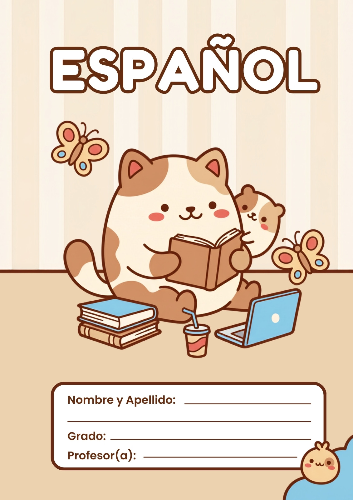 Portada de cuaderno de español en crema y azul estilo tierno