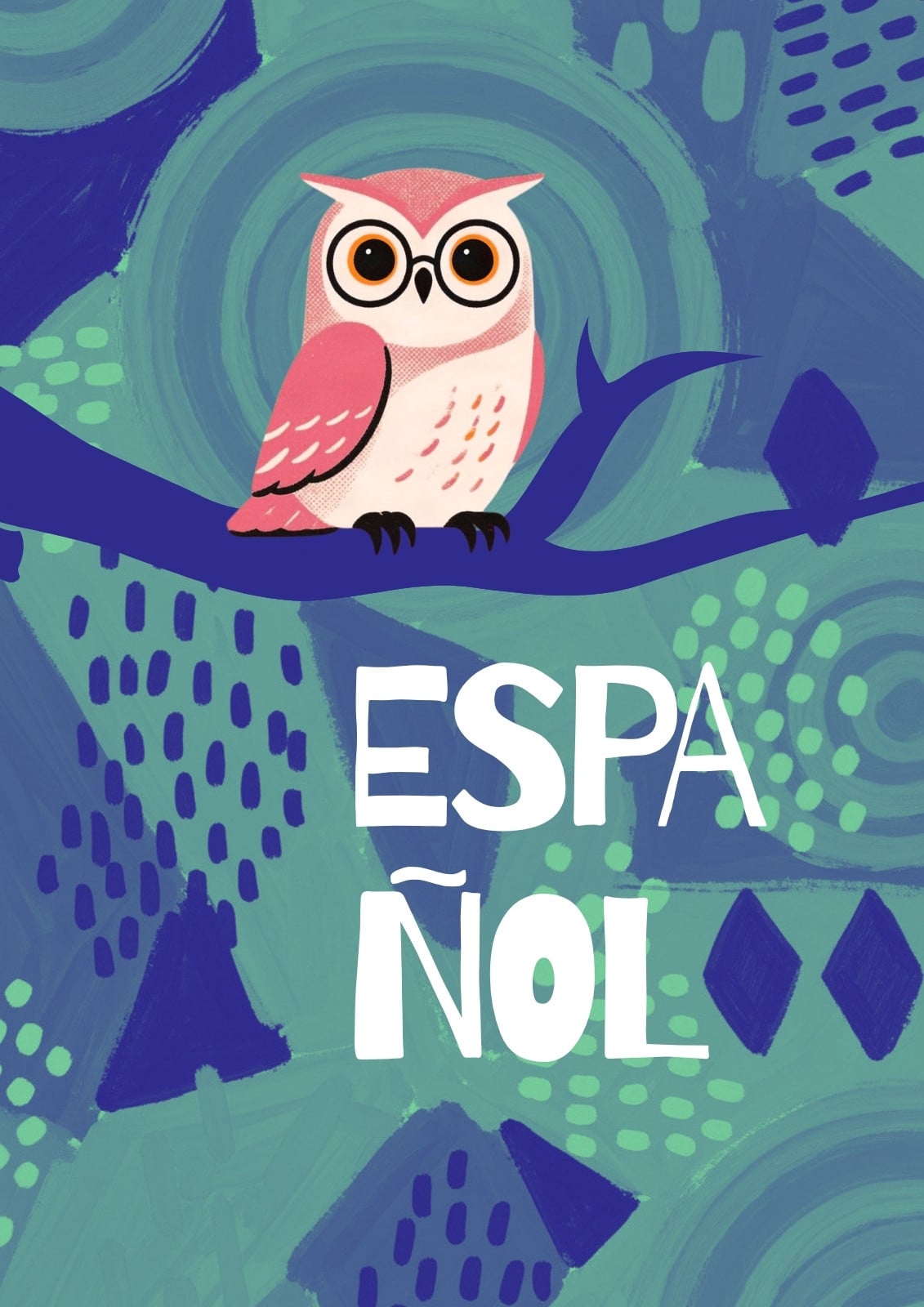 Portada de cuaderno de español en turquesa y rosa estilo ilustrado