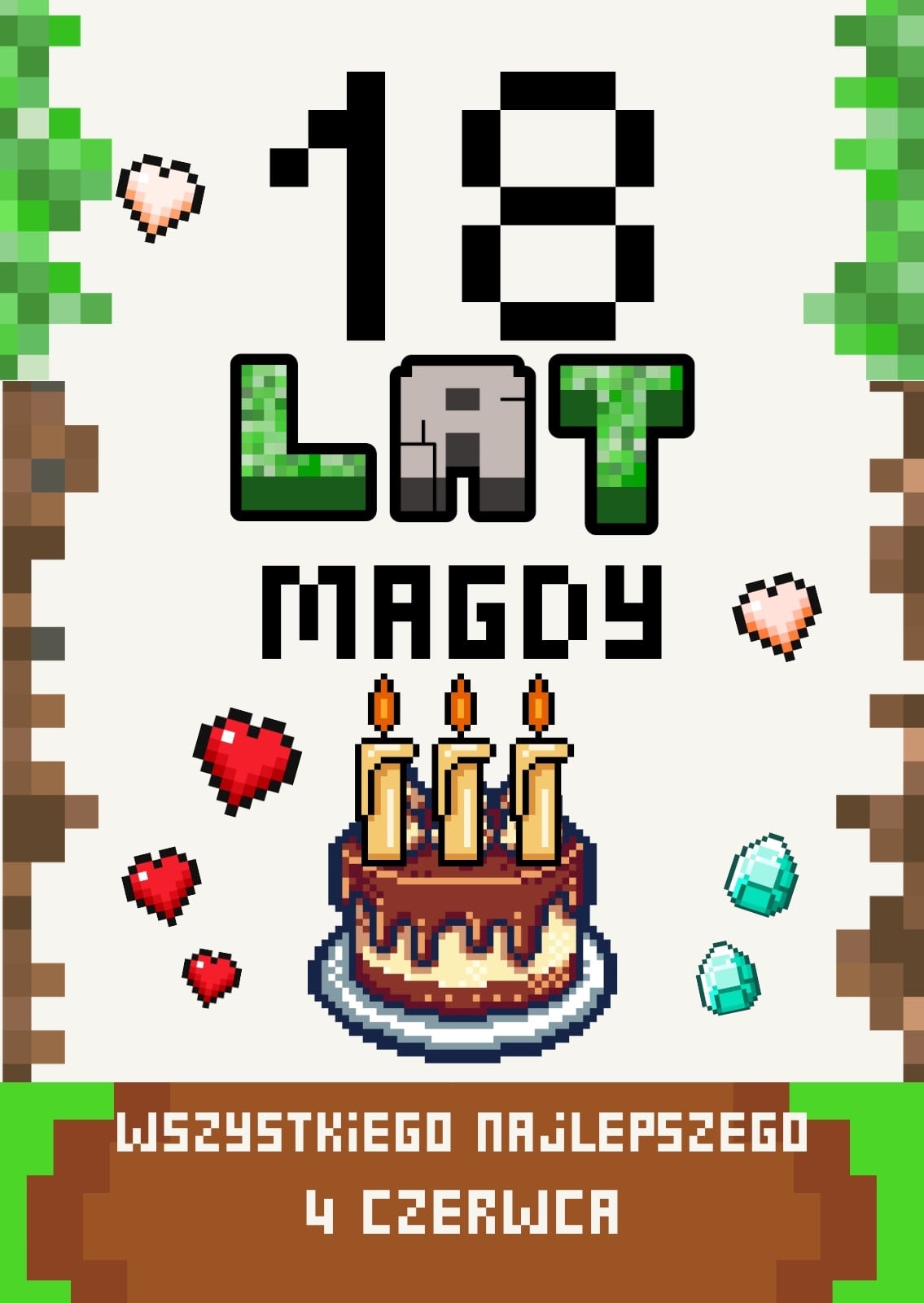 Biały Czarny i Zielony Prosta Urodziny Pixel Kartka