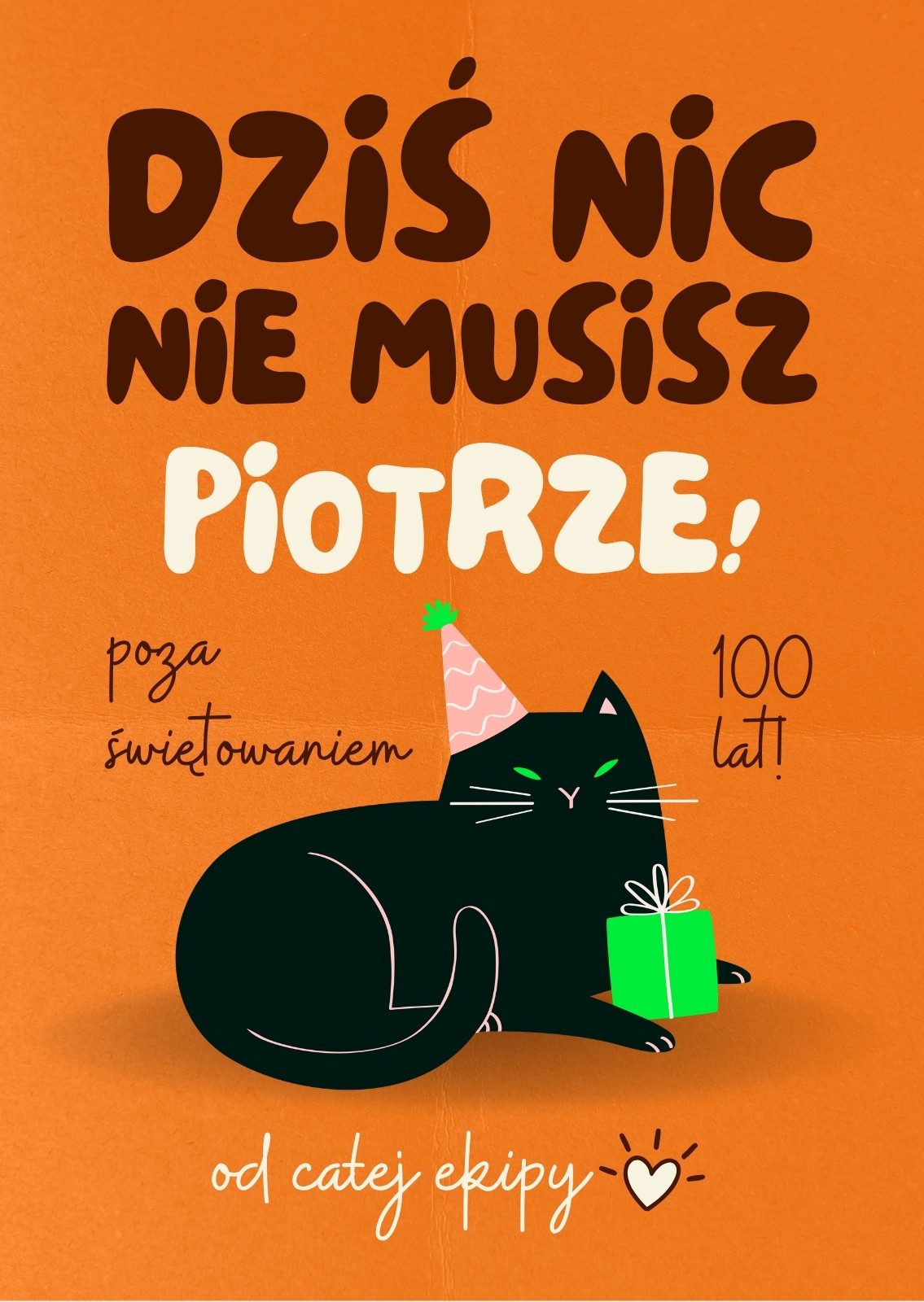 Pomarańcz Czarny i Zielony Śmieszny Kot Życzenia Kartka