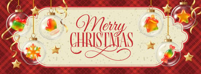 Festive Christmas Decorations Facebook Cover Canva template, red and gold