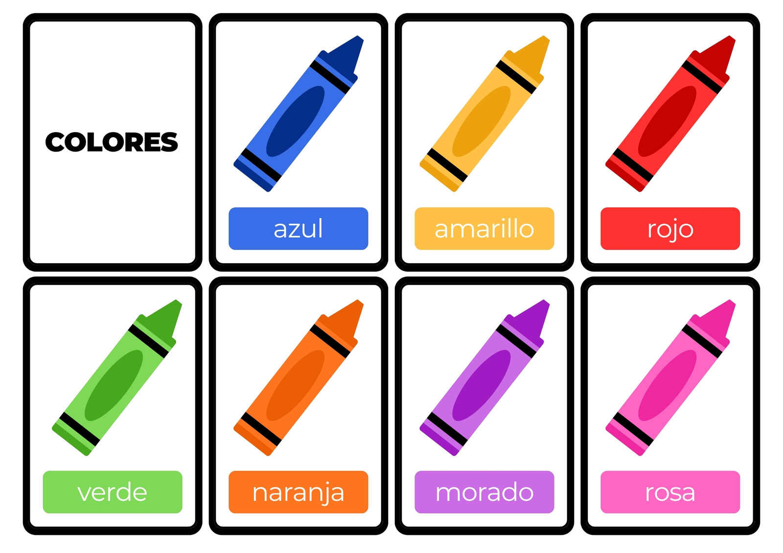Tarjetas Educativas Colores Crayolas Ilustradas