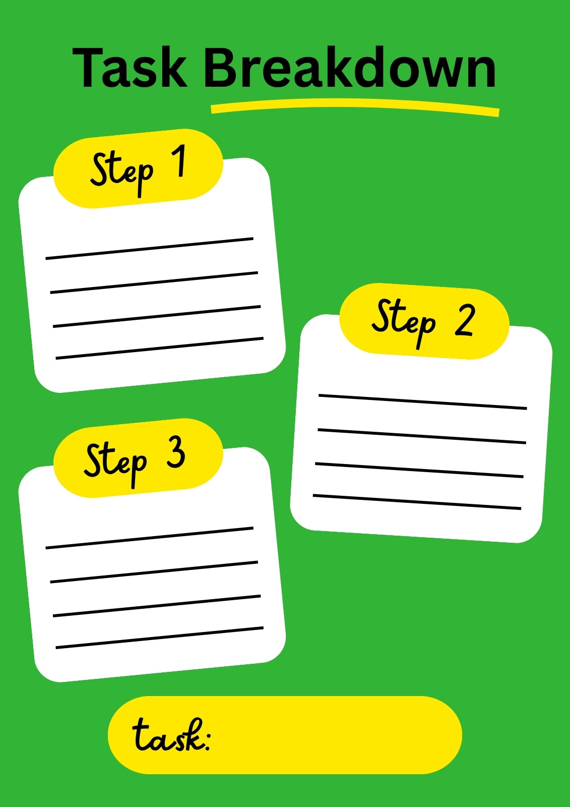 Green Yellow and White Playful Simple Bold Helpful Task Breakdown Planner