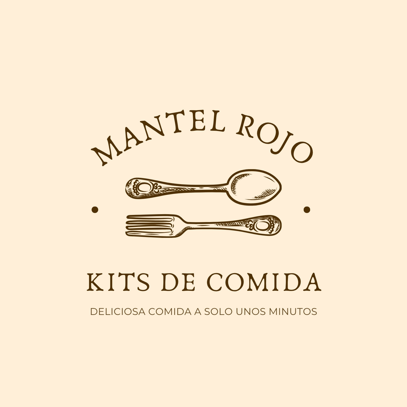 Logo de comida orgánica suave con cuchara y tenedor en color melocotón y marrón