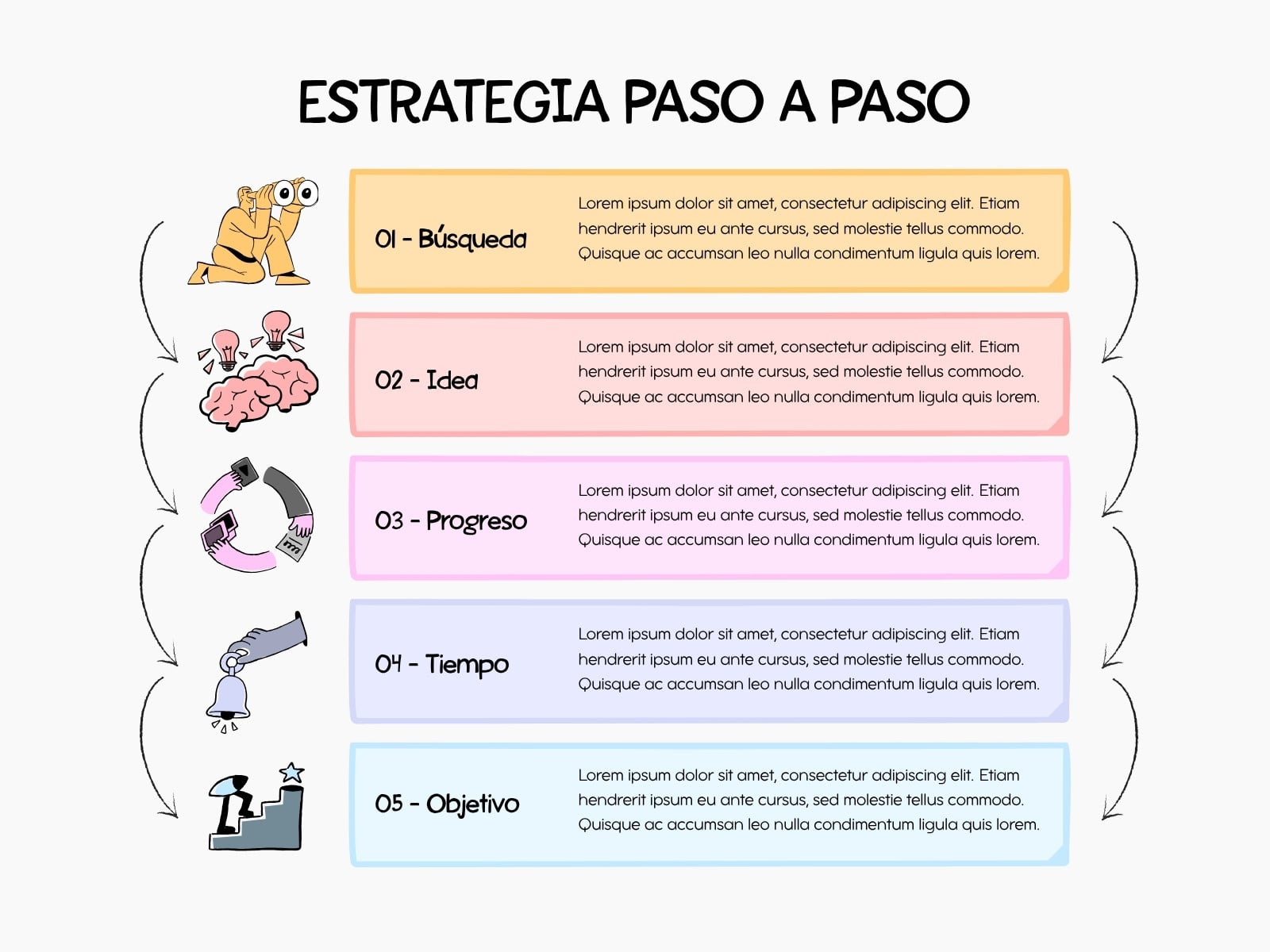Gráfico de Cinco Pasos Sencillo Ilustrado Multicolor