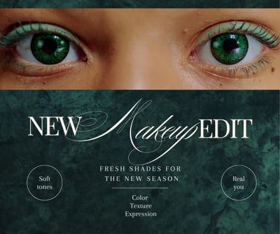Sophisticated Editorial Makeup Photo Facebook Post Canva template, green