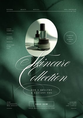 Premium Sophisticated Editorial Skincare Collection Flier Flyer Canva template, green