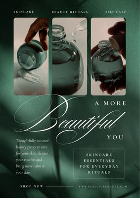 Emerald Green Sophisticated Editorial Skincare Beauty Collage Poster Canva template