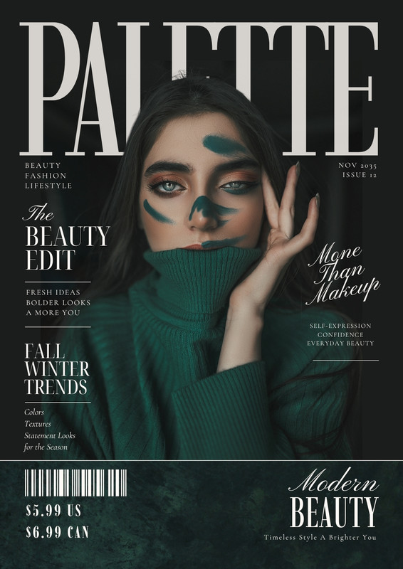 Sophisticated Editorial Beauty Fashion Magazine Cover Canva template, green