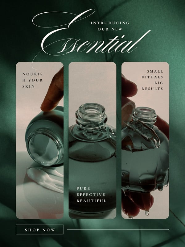 Sophisticated Editorial Beauty Skincare Product Instagram Post Canva template, sage and green