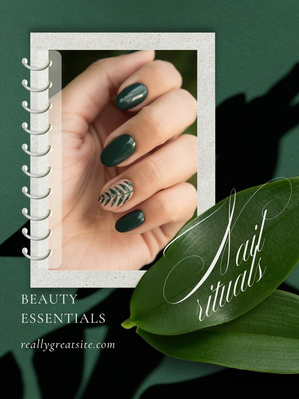 Elegant Sophisticated Botanical Nail Studio Essentials Instagram Post Canva template, green