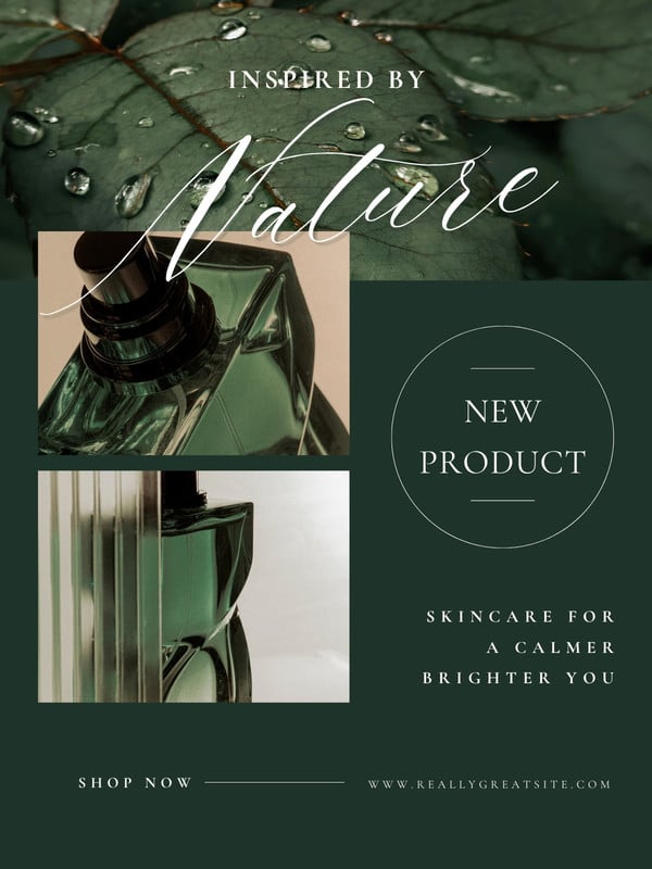 Sophisticated Editorial Nature Inspired Skincare New Product Instagram Post Canva template, green