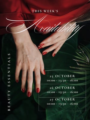 Luxury Sophisticated Nail Salon Availability Instagram Post Canva template, red and green