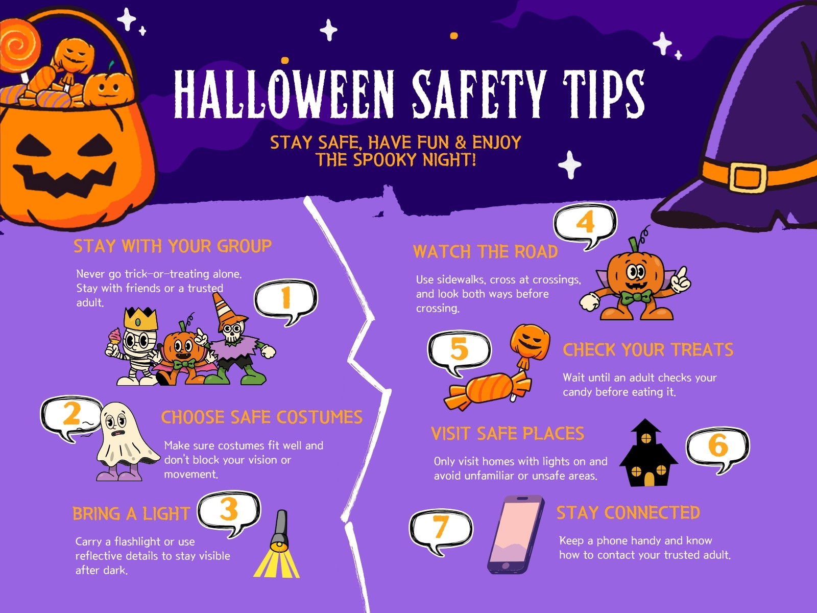 Orange and Purple Halloween Party Safety Tips for Kids Infographic