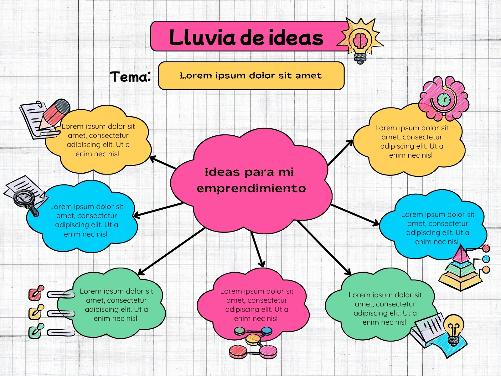 Rosa Amarillo y Azul Minimalista Lluvia de Ideas Ideas para Emprendimiento Gráfico