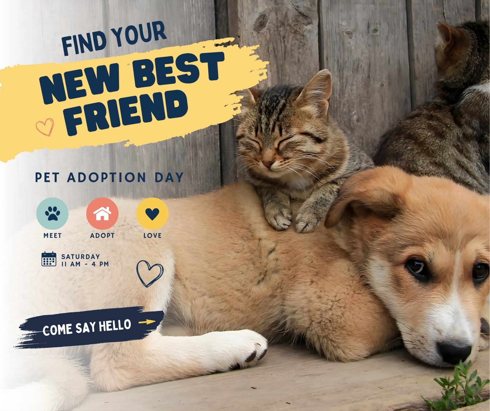 Blue Yellow and Neutral Playful Pet Adoption Day Facebook Post