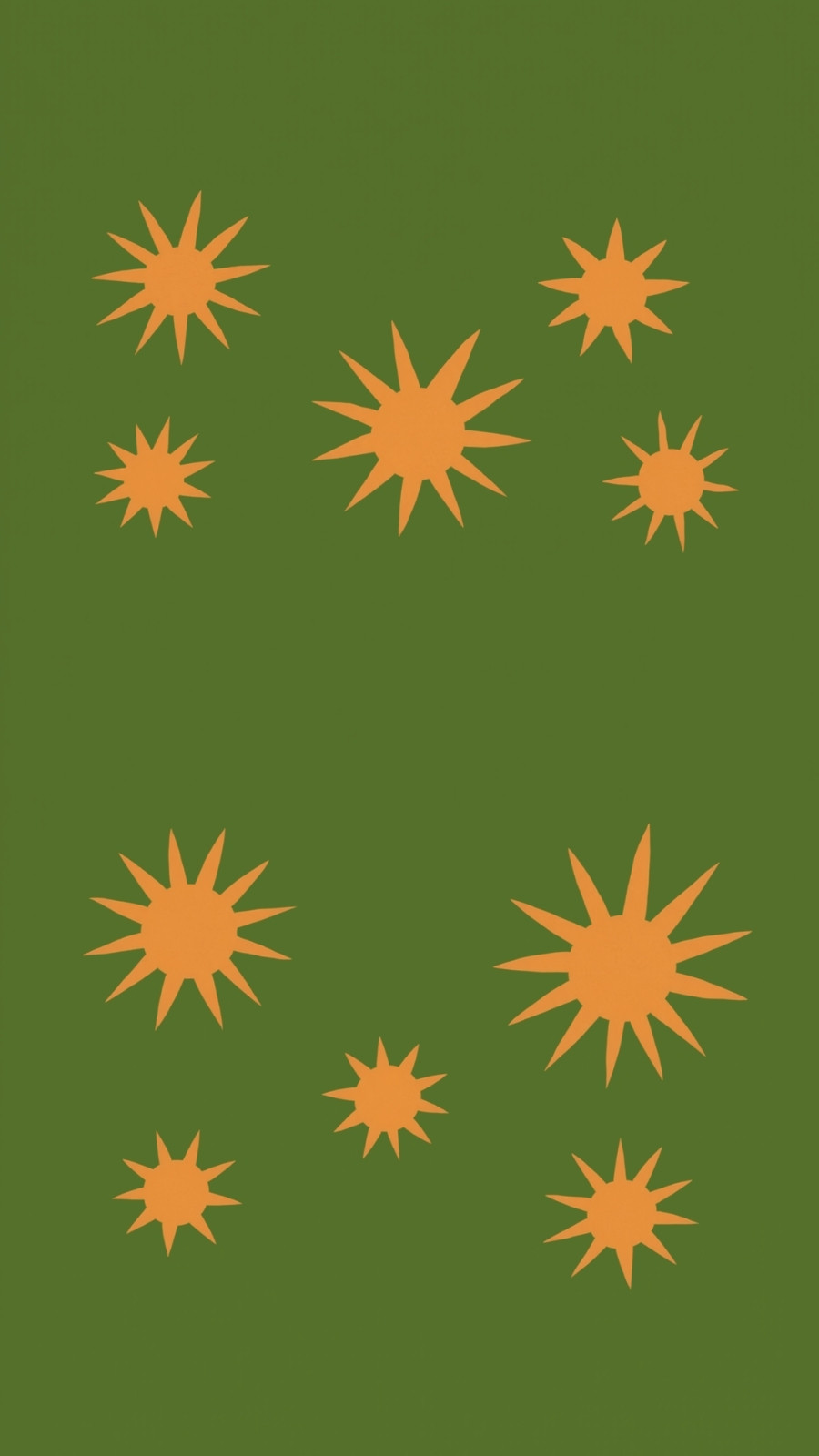 Fond d'écran GSM soleil et étoiles en style linogravure vert et orange