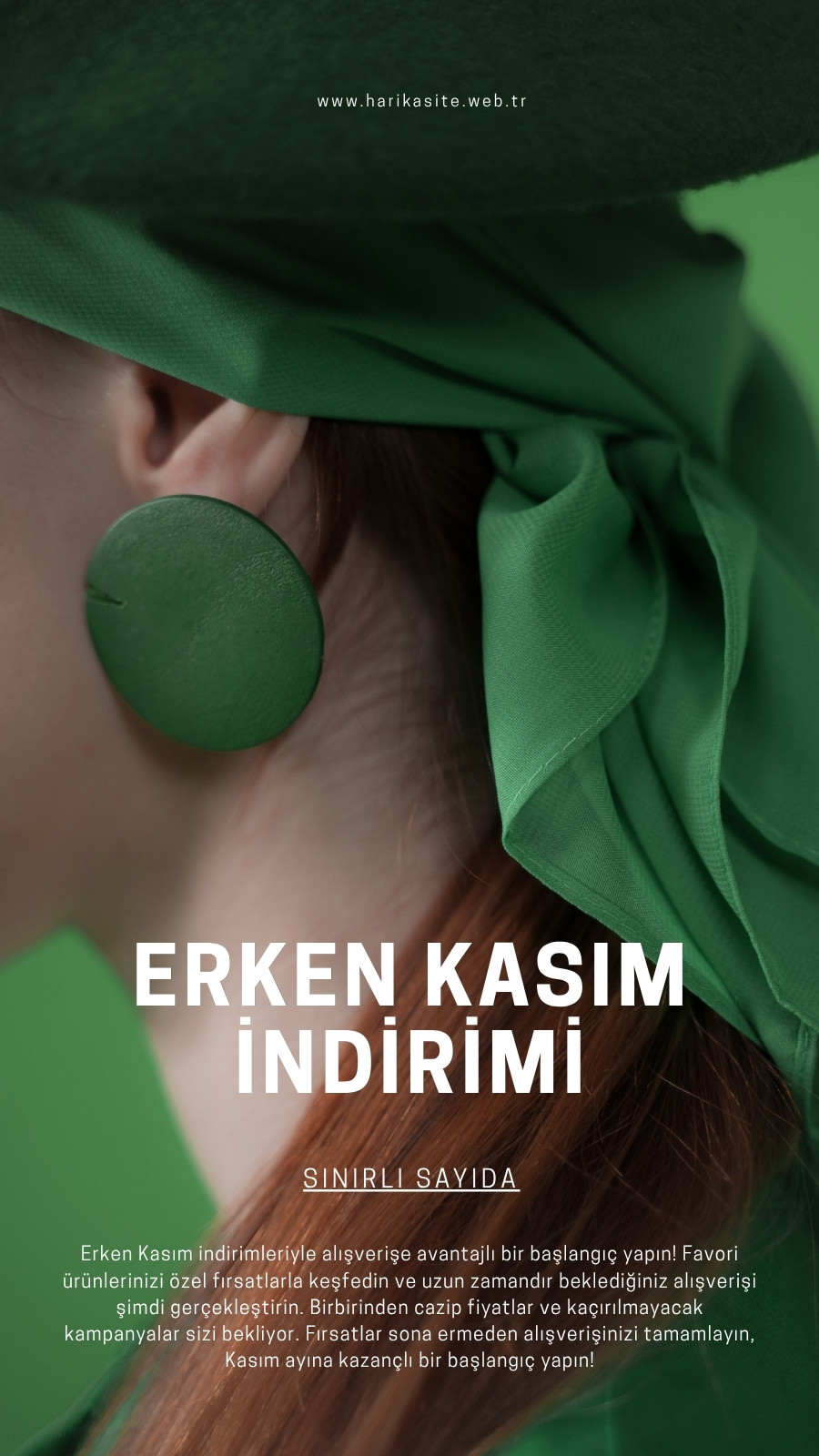 Yeşil Siyah ve Krem Minimal Kasım İndirimi Mesaj Instagram Hikayesi