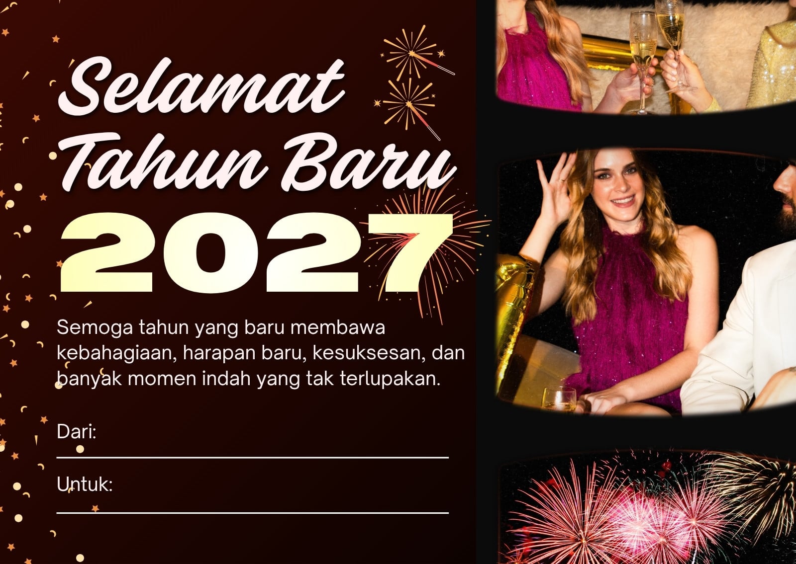 Merah dan Emas Modern Selamat Tahun Baru 2027 Kartu Ucapan