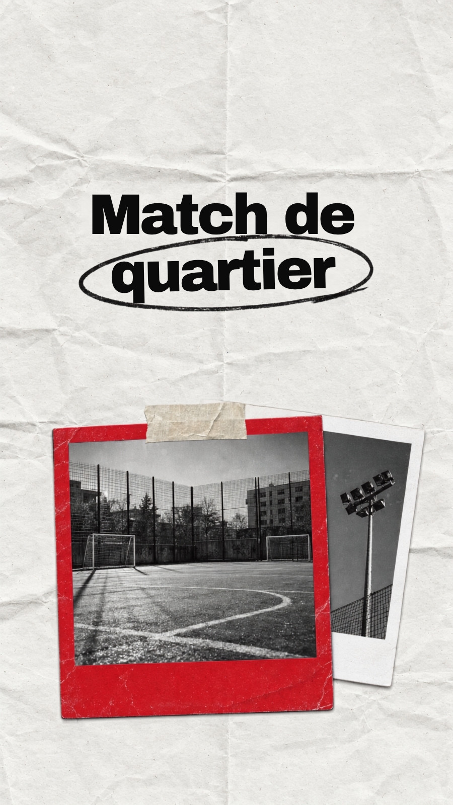 Fond d'écran pour téléphone pour match de football de quartier en blanc noir et rouge style collage expressif