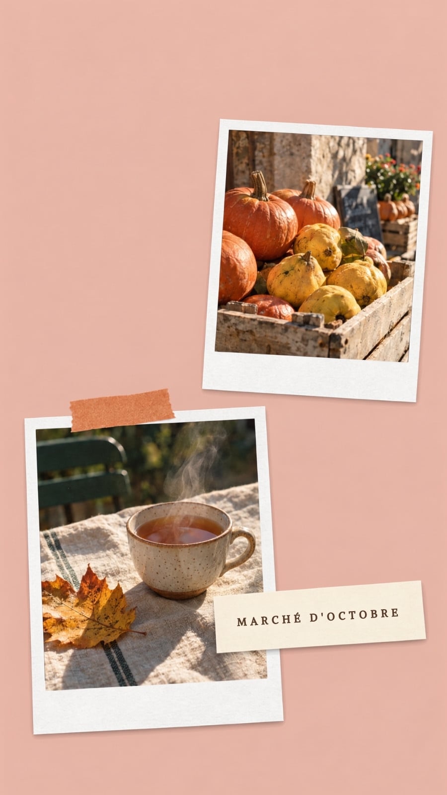 Fond d'écran pour téléphone pour marché d'automne en rose poudré et blanc style collage épuré