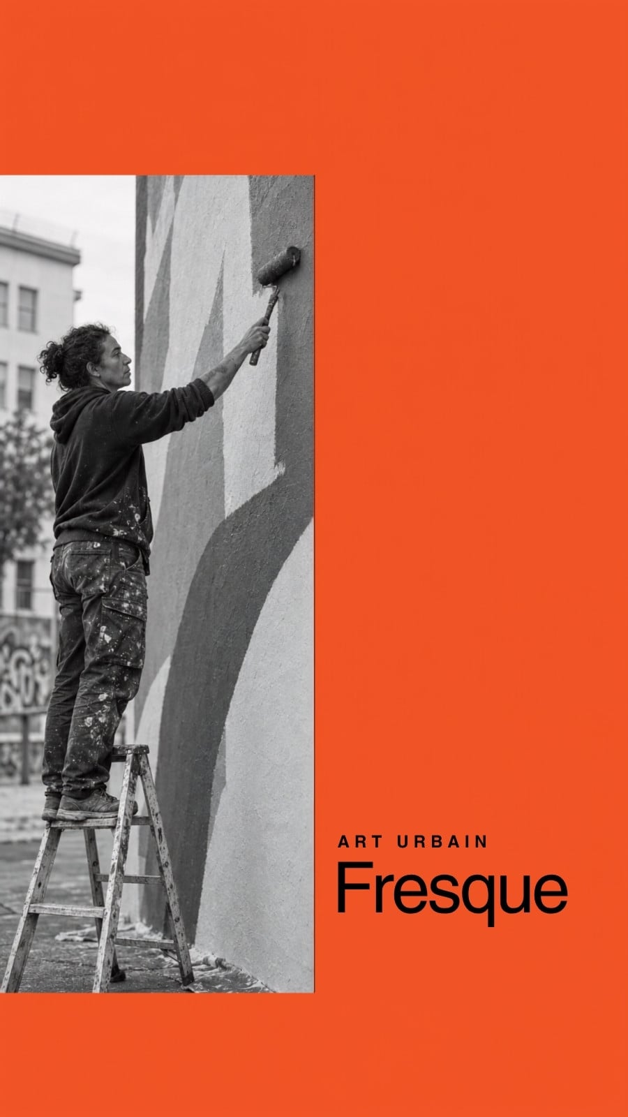 Fond d'écran pour téléphone pour fresque d'art urbain en orange noir et blanc style éditorial