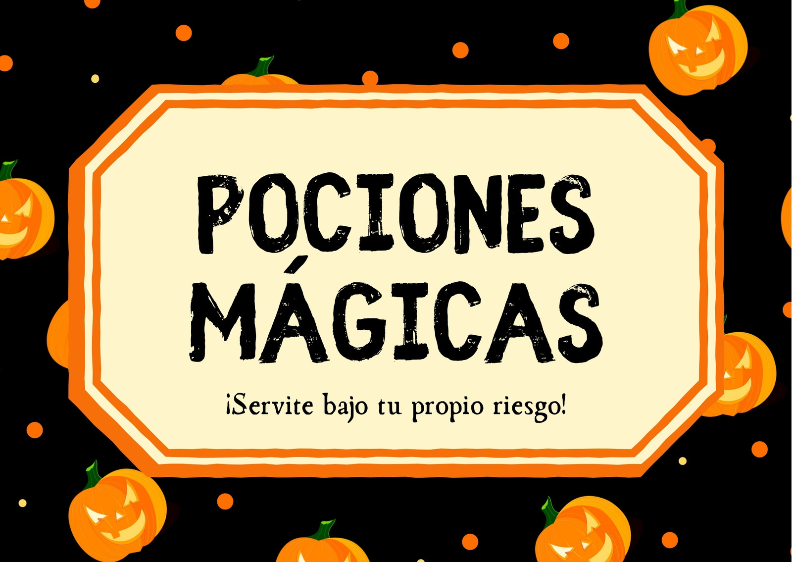 Tarjeta Horizontal Halloween Carteles para Mesa Ilustrado Naranja y Negro