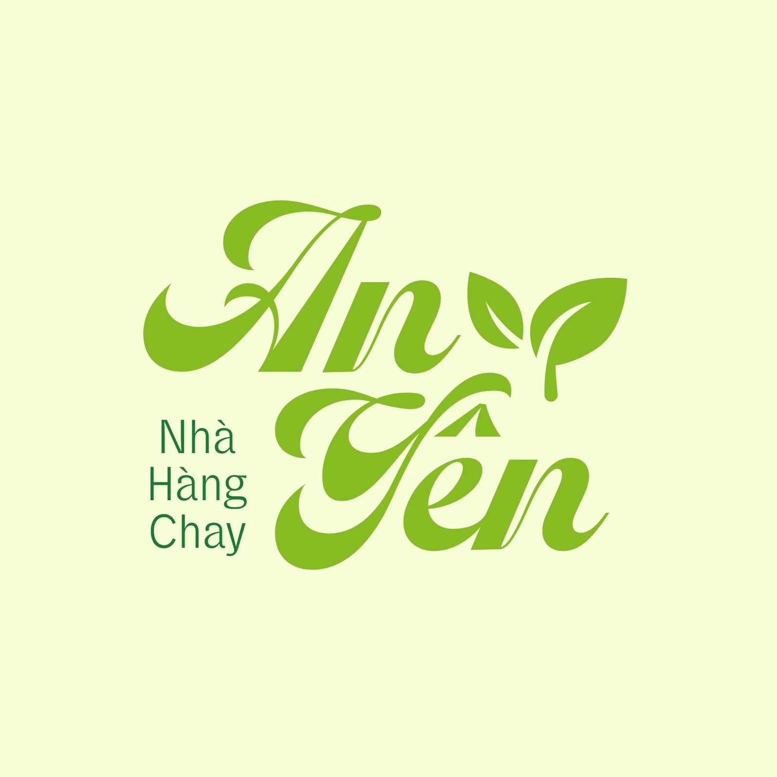 Xanh Lá Vàng Nhạt Thư Pháp Nhà Hàng Chay Logo