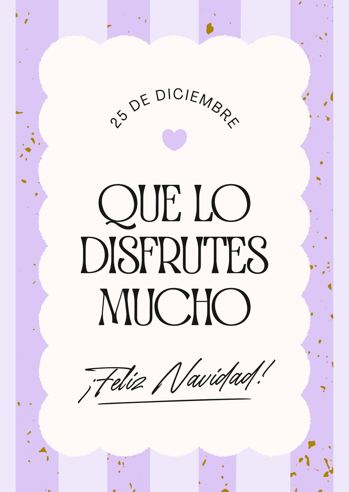 Tarjeta Vertical Feliz Navidad Frase Elegante Lila Blanco y Dorado