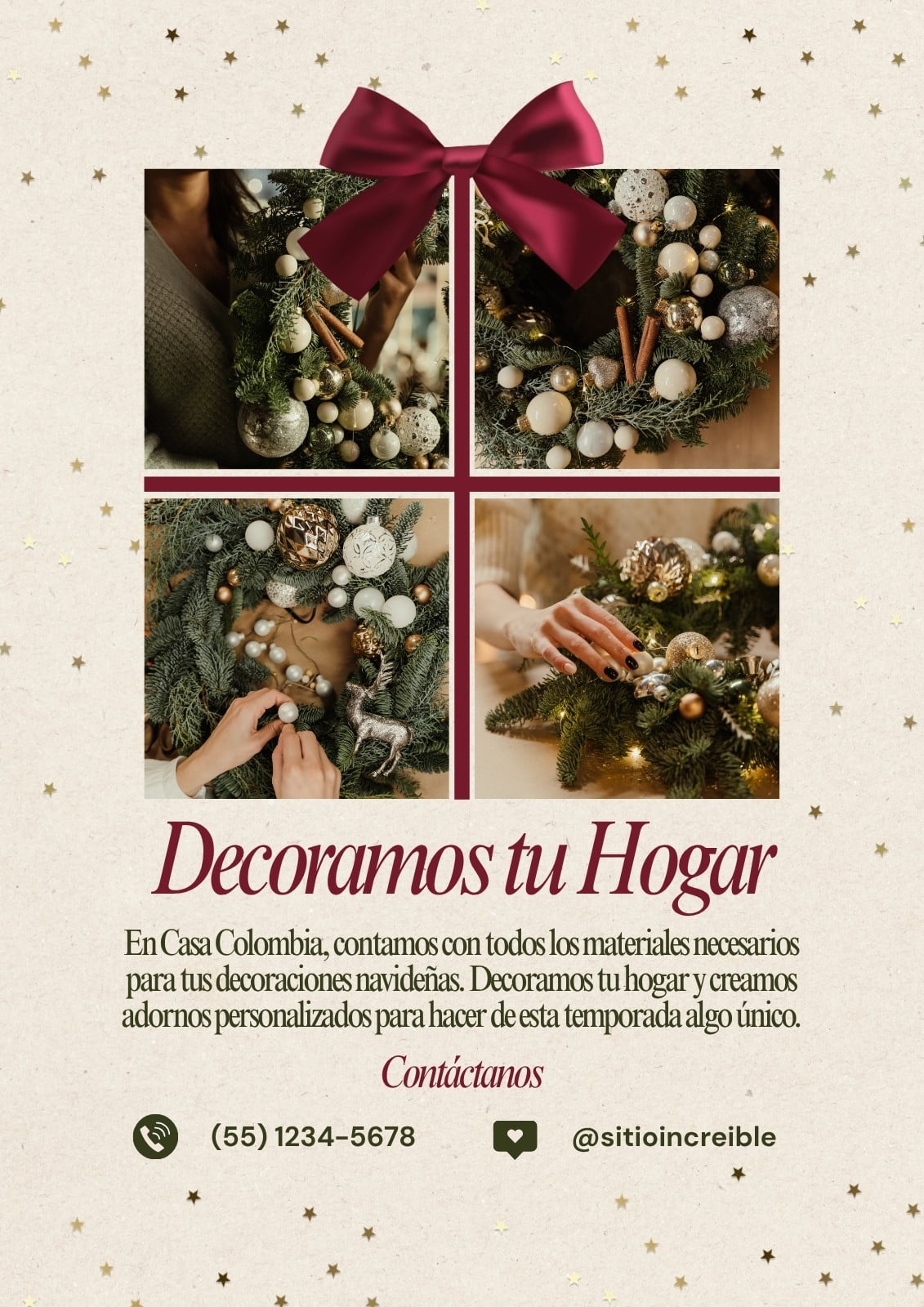 Volante Decoración Navideña Elegante Beige Dorado