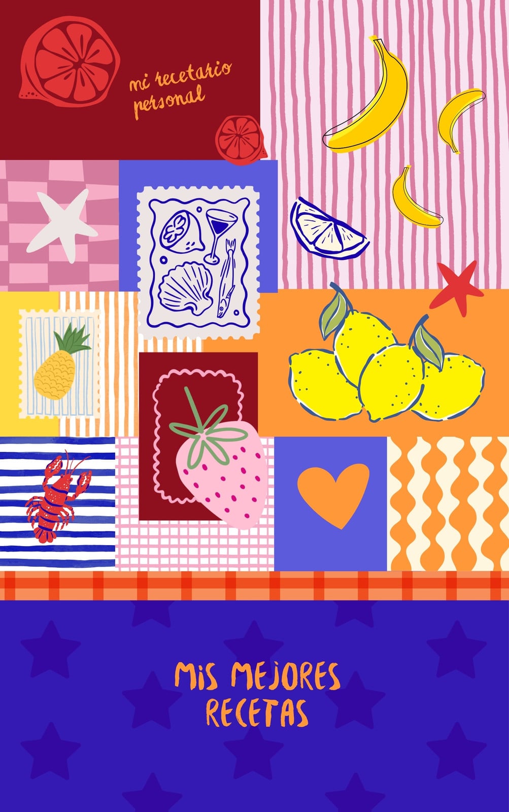 Portada de Libro Recetas Divertido Ilustrado Multicolor Azul
