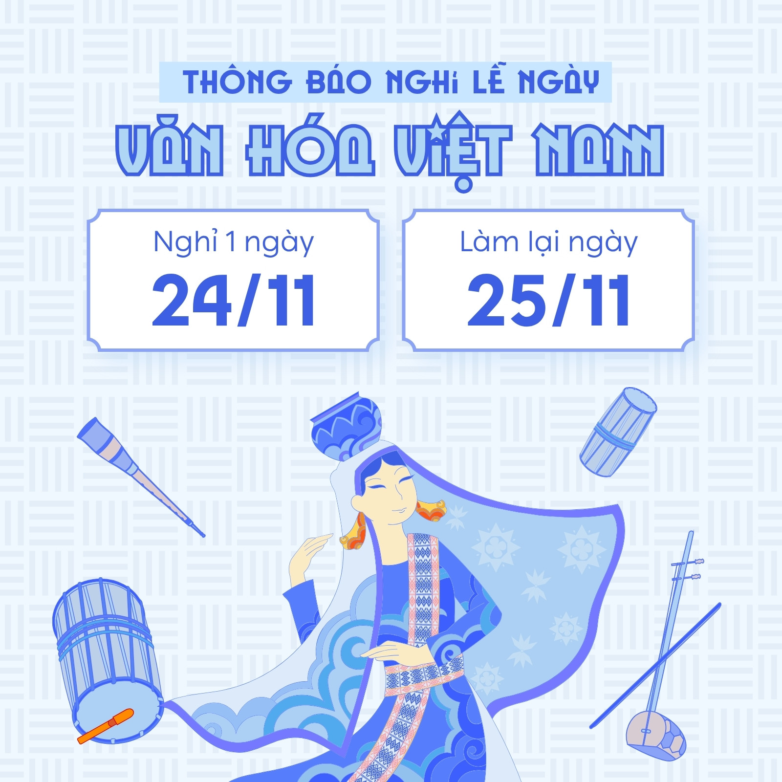 Xanh Dương Trắng Hiện Đại Thông Báo Nghỉ Lễ Văn Hóa Việt Nam Instagram Post