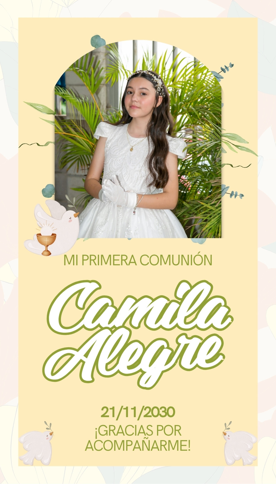 Beige Verde Azul Claro Ilustrado Comunión Categoría Tarjeta Personal