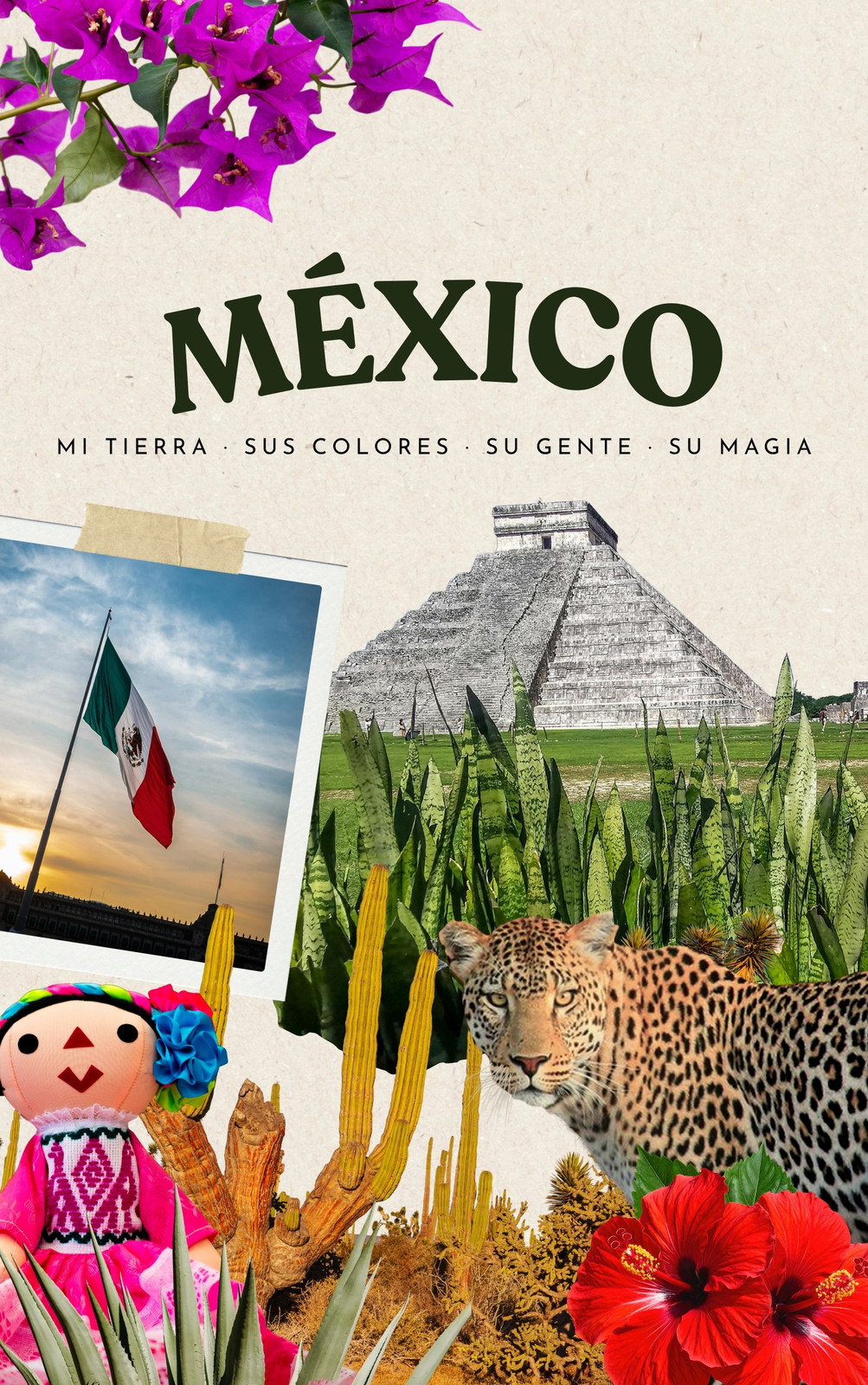 Portada México Collage Verde Fucsia y Beige